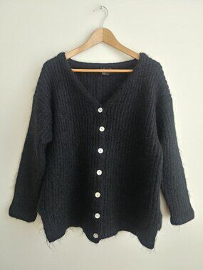 Vintage Pasta Hong Kong Large black chunky mohair knit cardigan sweater